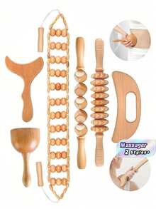 1pcWood Therapy Massage Tool Lymphatic Drainage Massager Kit Professional Body Cellulite Massager For Body Sculpting,Contouring,Relief Muscle,Anti-Cellulite - Apricot - View 1