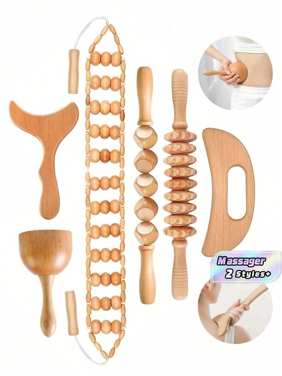 1pcWood Therapy Massage Tool Lymphatic Drainage Massager Kit Professional Body Cellulite Massager For Body Sculpting,Contouring,Relief Muscle,Anti-Cellulite - Apricot - View 1