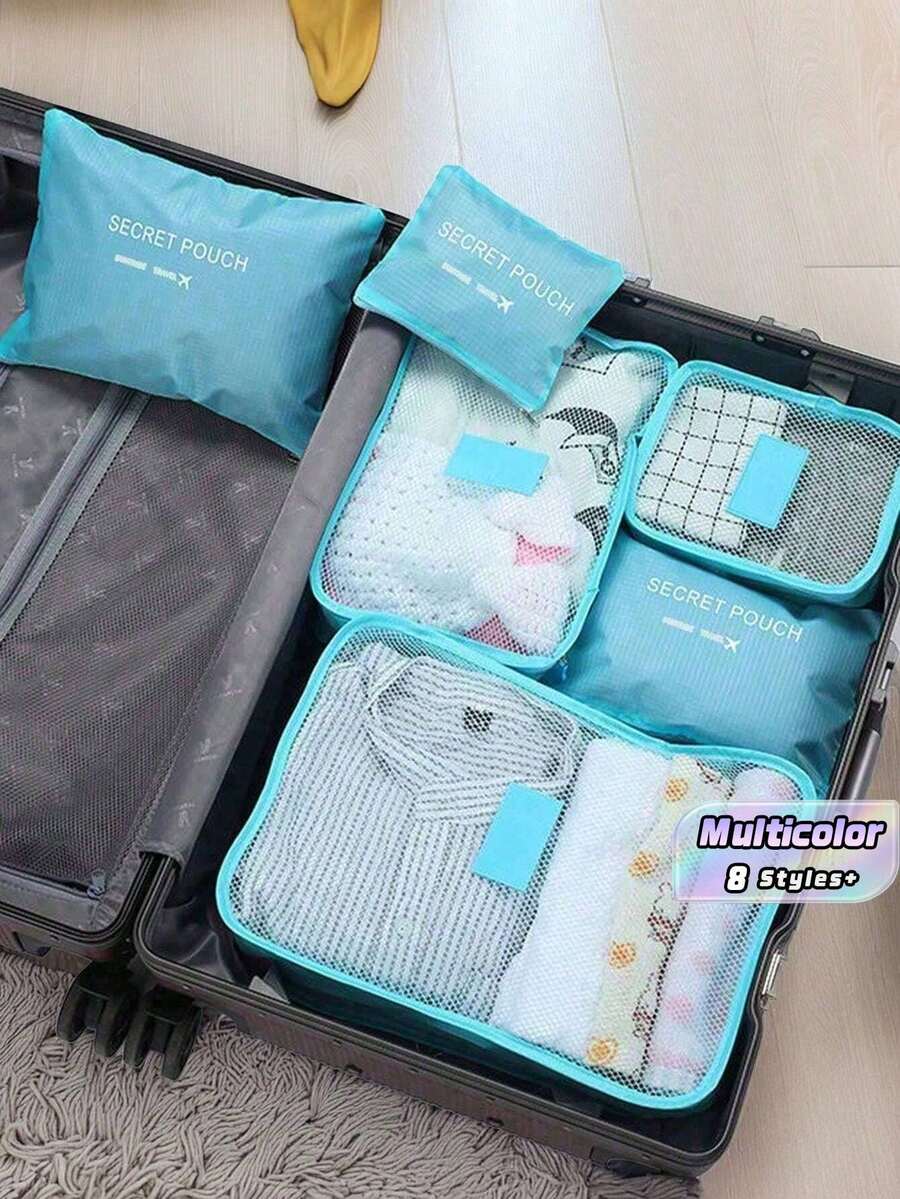 6Pcs Large Capacity Travel Packing Cubes, Luggage Organizer Bags For Clothes Shoes Underwear, Foldable Suitcase Storage Set