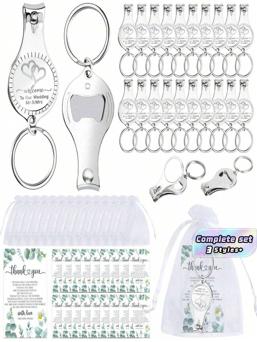 5/30/60 piezas Cortaúñas multifuncionales, abrebotellas portátiles, cortaúñas, llaveros, regalos de boda para novias - Multicolor - Ver 1