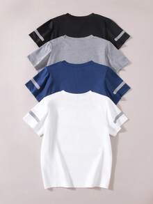 SHEIN Vacaura Kaos Lengan Pendek Warna Polos untuk Remaja/Laki-laki, Cocok untuk Pemakaian Sehari-hari, Desain Minimalis, Kerah Bulat Klasik, Lembut & Nyaman - MultiWarna - View 2