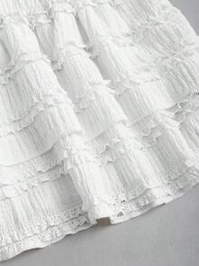 Y2K Casual Resort Mini Skirt With Double-Layered Hem And Solid-Color Ruffle Trim - Blanco - View 6