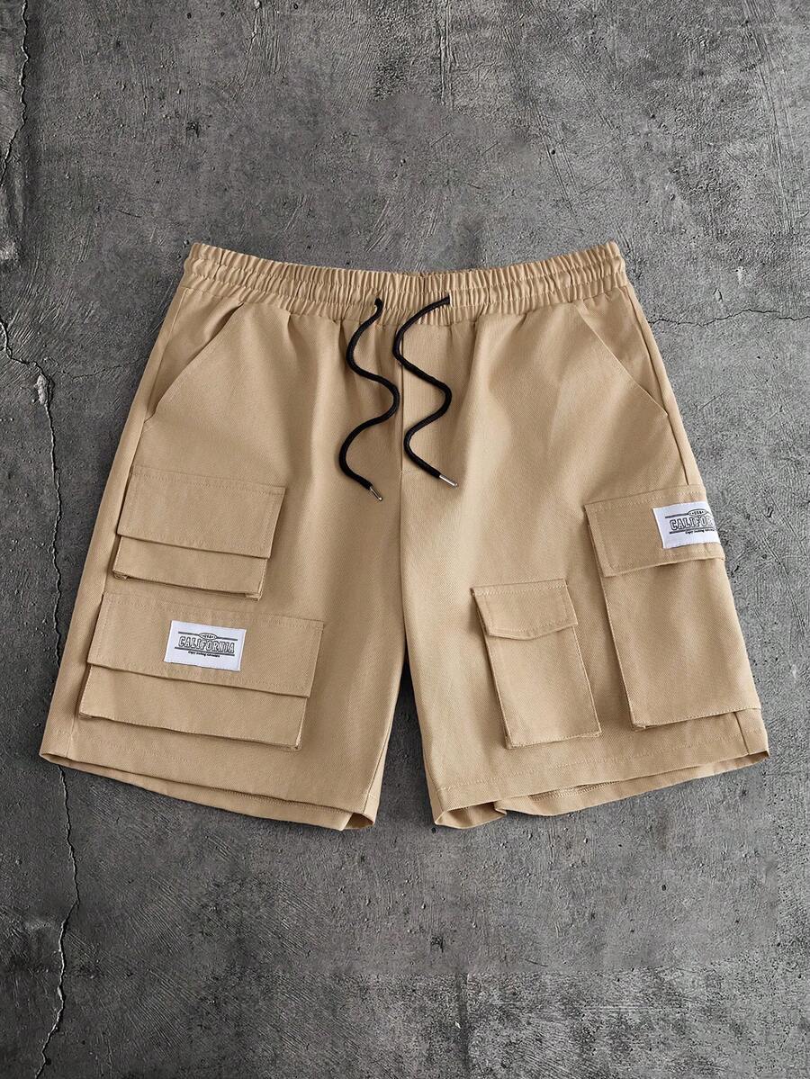 AXEPEAK Men's Casual Versatile Drawstring Waist Cargo Pocket Shorts - Brown - View 1