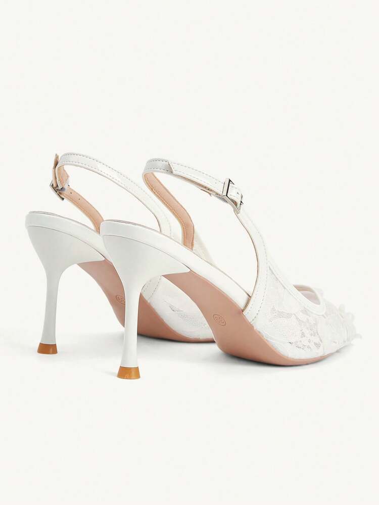 CUCCOO CHICEST Women Shoes Pointed Slender High Heel Beige Lace Back Strap Stylish Elegant Versatile Commuter Women's High Heel Shoes Slingback Shoes Women's Shoes