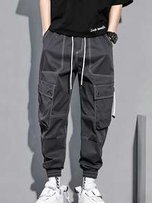 Manfinity Hypemode Men's Casual Cargo Pants With Pockets, Versatile For Daily Wear - Dark Grey - View 4