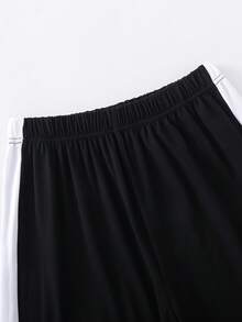 Vacaura 2 pezzi/set Maglietta a girocollo casual e pantaloni sportivi con stampa a blocchi di colore in contrasto per ragazzi adolescenti, tessuto confortevole, vestibilità slim, adatto per più stagioni - Bianco e nero - Visualizzare 5