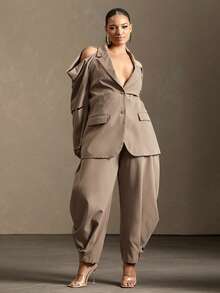 Vixey High Waisted Barrel Office Pants With Gold Button Cuffs Fall - Brown - View 2