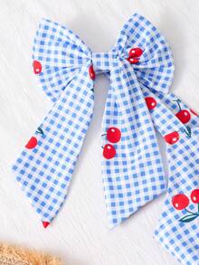 SHEIN Tween Girl's Casual Vacation Plaid & Cherry Print Sleeveless Jumpsuit With Detachable Bow Decor, Spring/Summer - Multicolor - View 6