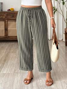 Weeklong Women's Striped Casual Minimalist Versatile Plus Size Pants - Multicolor - View 7