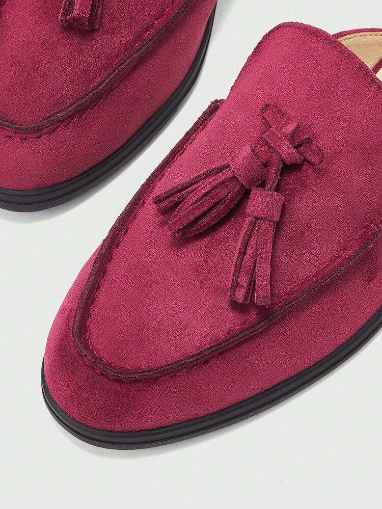 CUCCOO BIZCHIC Fashion Burgundy Suede Fringed Comfortable Commuter Women's Flat Mule Shoes Women's Flat Shoes Slippers Suitable For Outdoor Shopping To Work Daily Comfortable Flat Women's Shoes