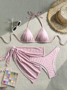 SHEIN Swim 女士热带波点印花比基尼两件套，休闲度假 - 彩色 - 查看 5