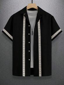 Manfinity Homme Áo sơ mi nam tay ngắn kiểu dáng thường ngày có dây đeo vai - màu đen - Xem 4