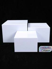3/6-Piece Stackable Acrylic Dessert Display Stand Set - White Rectangular Tiered Riser For Wedding, Party Buffet & Holiday Decor (Multiple Sizes) - White Square - View 2