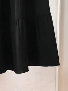 SHEIN Sparklyn Tween Girl Casual Vacation Patchwork Skirt, Summer , Fashionable Design Versatile For Holiday, Travel, Campus And Daily Wear - Black - View 4