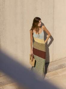 Nöista Vestido maxi con bloques de color y patchwork con tirantes delgados. Verano, otoño, resort, vacaciones, fiesta. - Multicolor - View 3