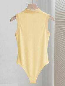 Mono elegante y versátil de punto con cuello de solapa semi-abierto, mono de mujer para primavera/verano, mono de mujer para vacaciones, mono de mujer para playa, conjunto de verano para mujer, mono de playa, mono para salir, mono para graduación, mono de vacaciones, mono casual, mono blanco, mono blanco, mono blanco de una pieza para mujer, mono blanco de verano para mujer - Amarillo - Ver 2