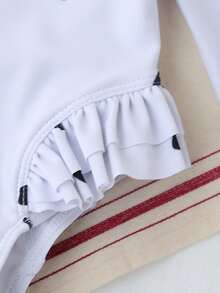 SHEIN Đồ bơi liền thân in họa tiết bướm cho trẻ sơ sinh/bé gái có tay dài - Đen và trắng - Xem 6