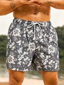 Manfinity KASUA Men's Floral Print Casual Beach Shorts - Grey - View 5