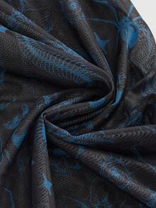 ROMWE Goth Top de malla con estampado floral de piel de serpiente gótico vintage azul con volantes y cintura con lazo para mujeres de talla grande - Azul - Ver 11