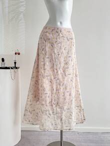 SHEIN Unity 女士休闲优雅简约印花A字裙 - 粉色 - 查看 2