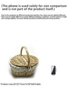 Multicolor Handwoven Storage Basket - Natural Wicker Fruit & Vegetable Bin - Rustic-Style Wicker Picnic Basket (With Lid, Handle, And Liner) - Ideal For Picnics, Parties, And BBQ Gatherings - Multicolor - View 7