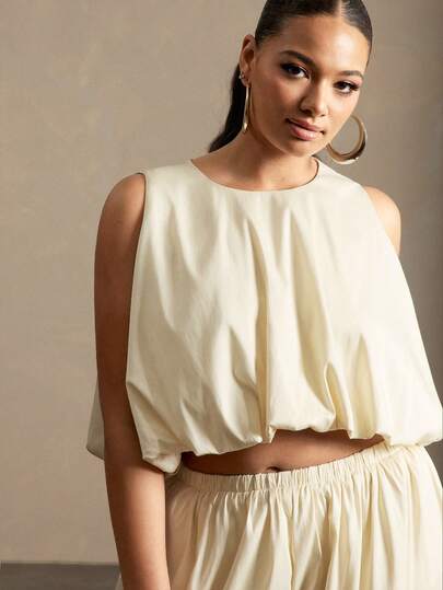 Vixey Casual Strapless Peplum Hem Woven Top