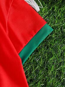SHEIN 2pcs Baby Boy Portugal No.7 Soccer Outfit, Red Green Jersey & Shorts. Great For Sports Events, Daily Outings, School Activities Photos. - Multicolor - View 5