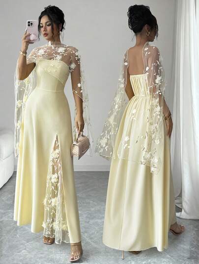 SHEIN Raffinéa 女士花卉拼接网纱优雅连衣裙