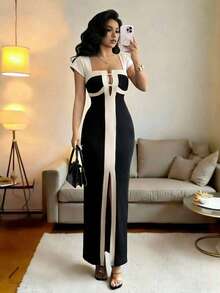 Rafferiza Đầm nữ thanh lịch, Đầm nữ phối màu đen và mơ, Đầm ôm sát cơ thể, Đầm dáng ôm tôn dáng, Đầm tay ngắn, Trang phục mùa hè cho nữ, Đầm thường ngày cho nữ, Đầm maxi thanh lịch, Trang phục nghỉ hè, Đầm đi nghỉ mát, Đầm thường ngày cho nữ, Trang phục thường ngày cho nữ, Đầm mùa xuân cho nữ, Đầm dự tiệc, Đầm cưới - màu đen - Xem 4
