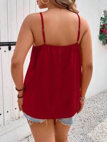 EMERY ROSE Camiseta de mujer elegante con cuello en V de encaje y parches - Burdeos - Ver 2