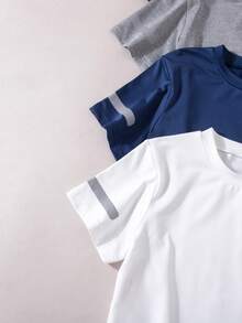 SHEIN Vacaura Kaos Lengan Pendek Warna Polos untuk Remaja/Laki-laki, Cocok untuk Pemakaian Sehari-hari, Desain Minimalis, Kerah Bulat Klasik, Lembut & Nyaman - MultiWarna - View 5