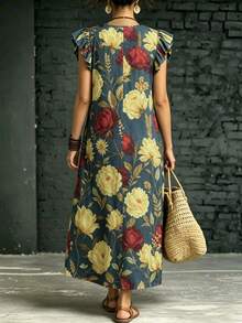 EMERY ROSE Floral Fashion Woven New Style Casual Travel And Vacation Summer Large-Sized Long Dress - Multicolor - View 2