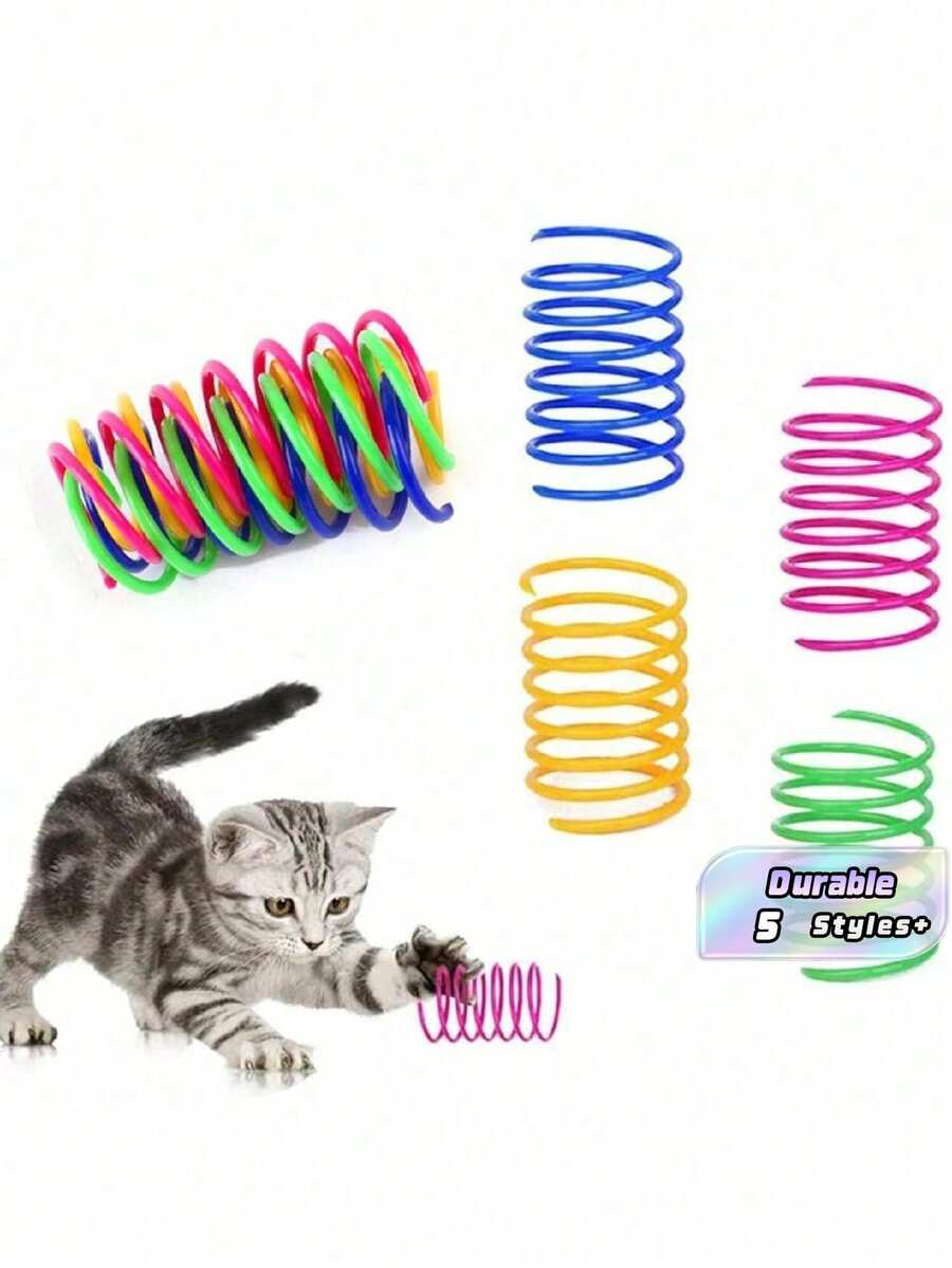 Plastic Colorful Self-Entertained Bouncing Spring Toy For Pet Cats, 8/16/20/24/32PCS Creative Cat Toy, Maintain Health, Interactive Durable Heavy-Duty Plastic Toy For Batting, Biting, Hunting, Kitten Toy, Valentine's Day Gift For Cats/Dogs
