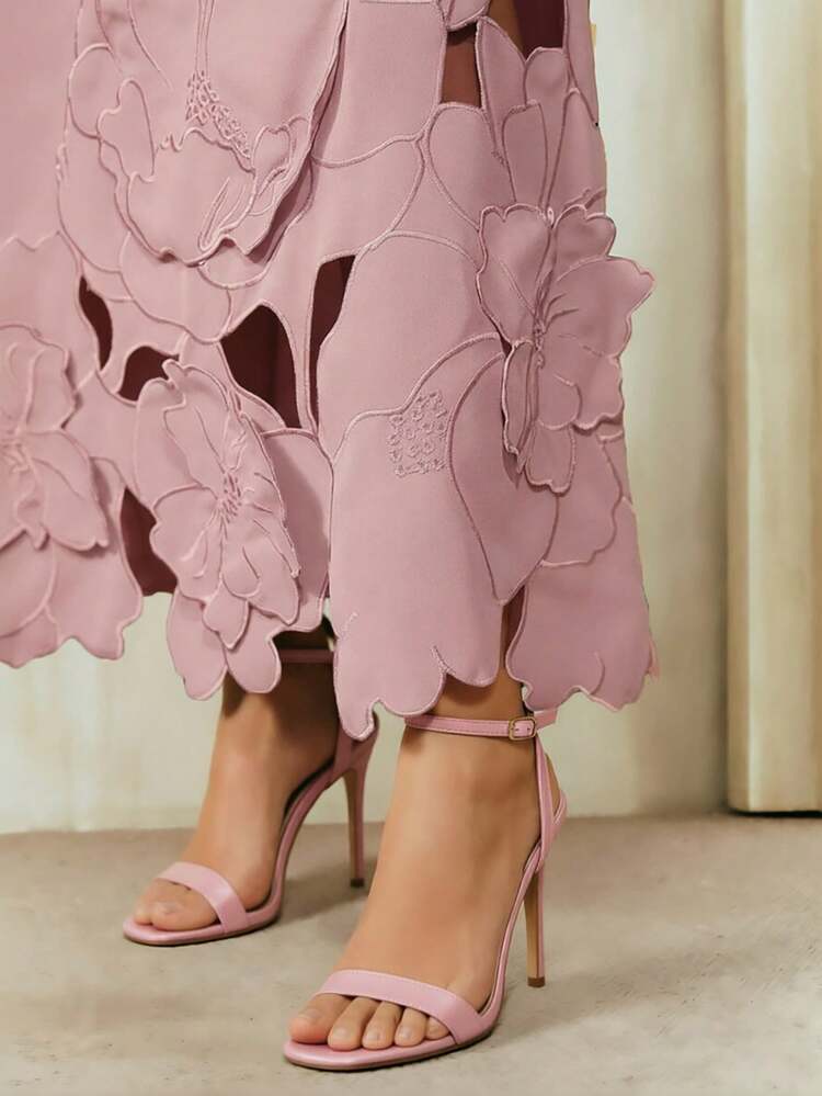 Vestido elegante de mujer con bordado calado y ajustado sin mangas, adecuado para eventos formales, fiestas, elegante, trabajo, graduación, boda, rojo