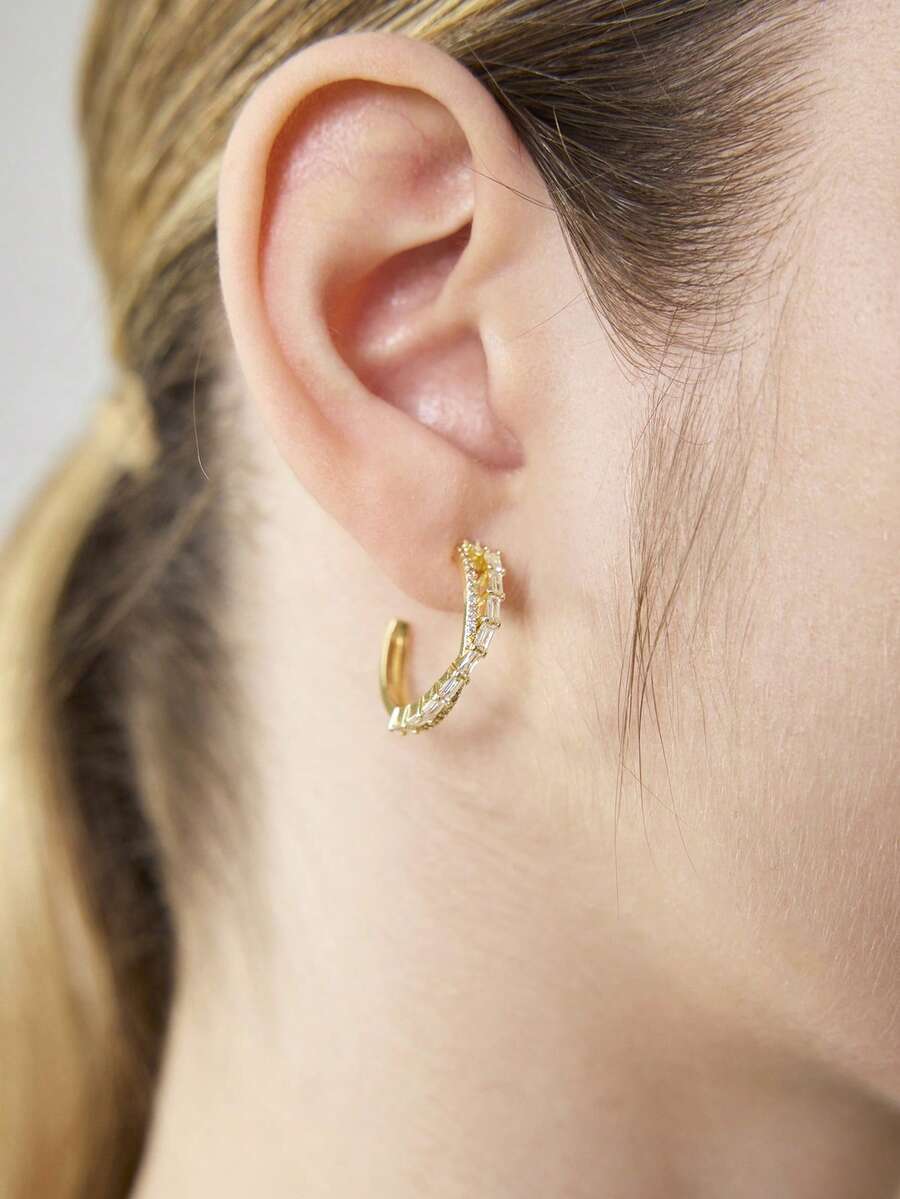 MOTF PREMIUM Pendientes de piedra microincrustados con textura simple dorada - Dorado - Ver 1