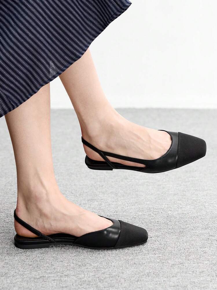 CUCCOO BIZCHIC Women's Square Toe Flat Slip-On Shoes, Black Patchwork, Lightweight, Comfortable, Minimalist, Suitable For Commuting And Daily Wear Spring Shoes