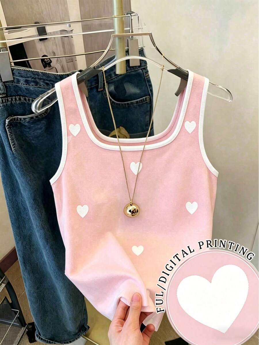 Elladie kids 少女心形印花边饰休闲背心 - 粉色 - 查看 1
