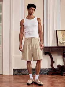 SWAVVY Men's Solid Color Casual Shorts - Apricot - View 5