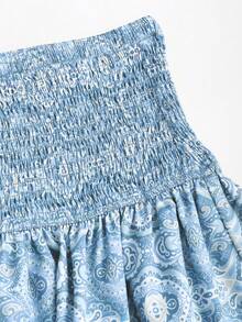 Sweetra Women's Pink Mini Skirt, Vintage Cashew Flower Pattern, Double-Layer Ruffle Hem, Suitable For Beach Vacation, Spring/Summer - Baby Blue - View 3
