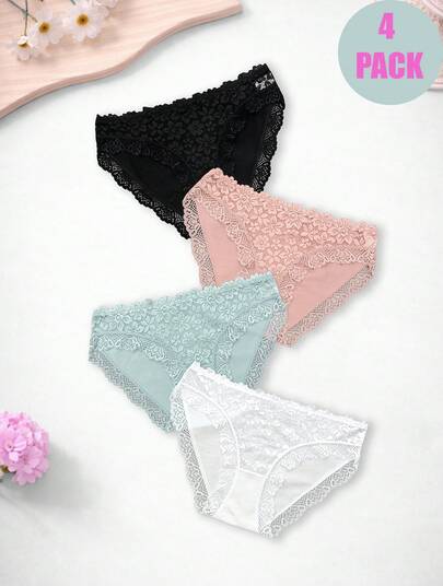 4 piezas bikini para dama de encaje estilo sexy,elasticas y suaves ,diseño de talle bajo talla M L XL