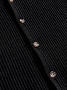 ESTAVOR Men's Solid Color Single-Breasted Casual Versatile Daily Wear Knit Top - Black - View 8