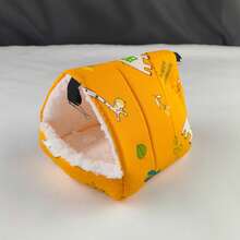 1 chiếc ổ ngủ hình tam giác bằng vải lông cừu ấm áp in hình hoạt hình dành cho vẹt, chuột hamster, chinchilla, sóc, thích hợp cho thú cưng ngủ vào mùa thu đông. - Màu vàng - Xem 14