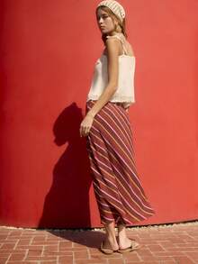 Nöista Rok Midi Lilit Bergaris dengan Siluet A-Line untuk Liburan Musim Panas dan Tampilan Kasual yang Chic. - Rust Brown - View 2
