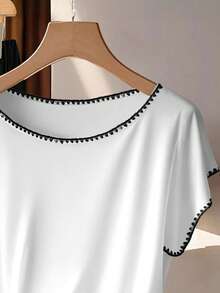 EMERY ROSE Casual Minimalist Seashell Printed Plus Size Women's Vacation Pants Set, Black & White 2-Piece Outfit, Suitable For Summer - Multicolor - View 3