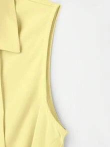 Franclia Camicia da donna con scollo a V, plissettata, senza maniche, con cintura - Giallo chiaro - Visualizzare 5