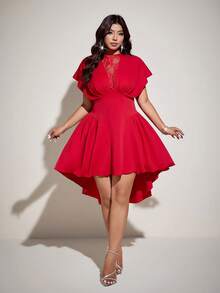 Viva Relle Plus Size Sexy Lace Dress, Brown Dress Gym Summer - Red - View 2