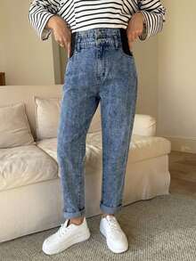 SHEIN Maternity Solid Color Casual Jeans Light Blue Summer - Medium Wash - View 8