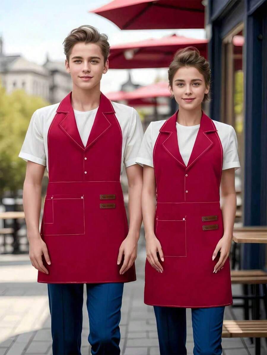 1PC Suit Collar Apron Restaurant Cafe Bakery Waitress Uniform Unisex For Kitchen Work Chef Waiter Barista Adjustable Breathable - Multicolor - View 1