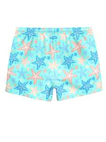 CoralVoy Pantalones cortos de playa con estampado de estrella de mar y cordón en la cintura para hombres de talla grande - Agua verde azul - Ver 2