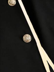 Franclia 休闲通勤百搭简约圆领撞色黑色饰边腰带杏色无袖连衣裙，春夏款 - 黑色 - 查看 3